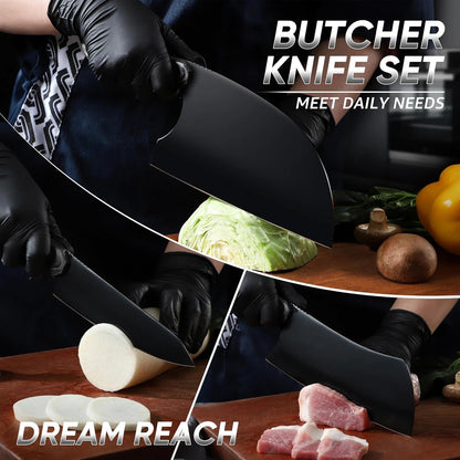 Kiritsuke Chef Knife - High Carbon Steel Sharp Kitchen Knife with Full Tang Handle, Hand Forged Black Cooking Knives for Birthday Mother Father Gift