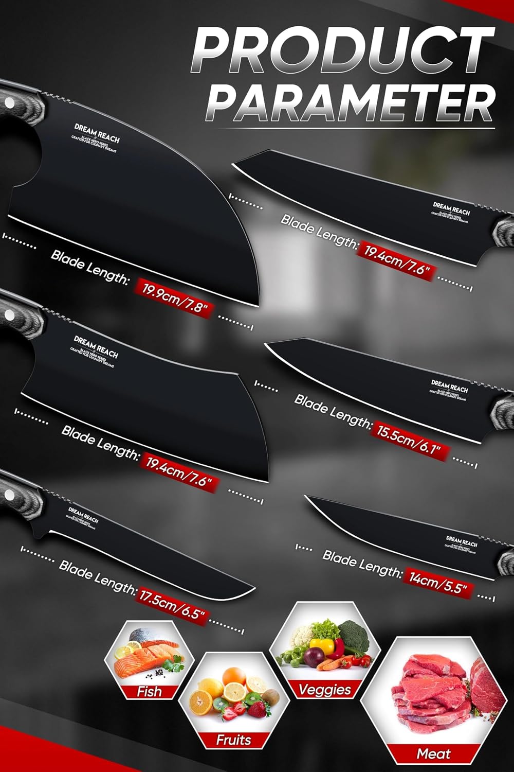 Kiritsuke Chef Knife - High Carbon Steel Sharp Kitchen Knife with Full Tang Handle, Hand Forged Black Cooking Knives for Birthday Mother Father Gift
