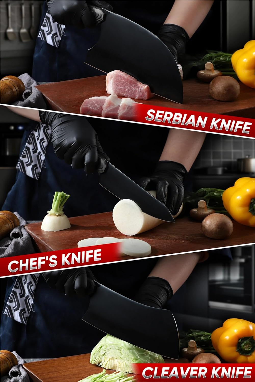 Kiritsuke Chef Knife - High Carbon Steel Sharp Kitchen Knife with Full Tang Handle, Hand Forged Black Cooking Knives for Birthday Mother Father Gift