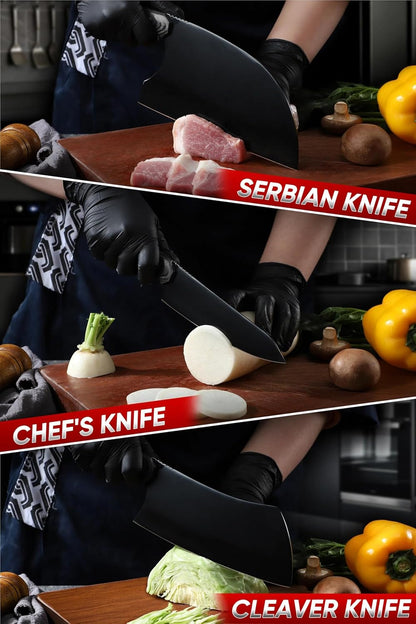 Kiritsuke Chef Knife - High Carbon Steel Sharp Kitchen Knife with Full Tang Handle, Hand Forged Black Cooking Knives for Birthday Mother Father Gift