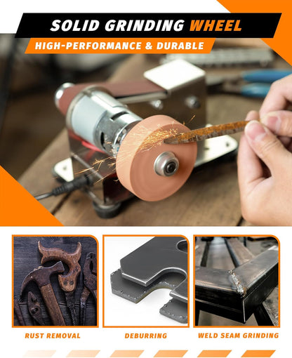 Mini Belt Sander, Electric Small Sander Knife Making Supplies, 7 Adjustable Speed Electric Knife Sharpener, Power Belt Grinder for Woodworking, Metal Working DIY (6.5'' x 6.8'' x 4.8'')