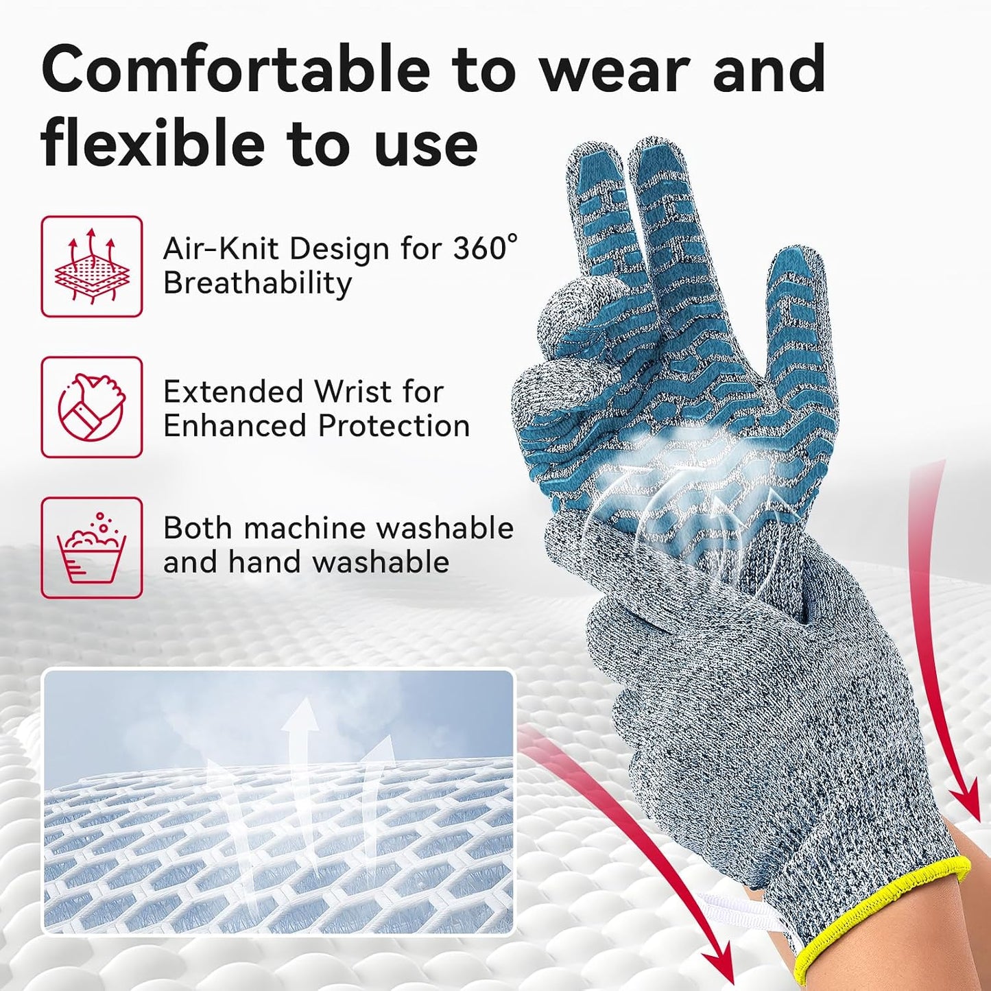 Cut Resistant Gloves, 100% Food Contact Safe, CE Level 5 Premium Protective Cutting Gloves