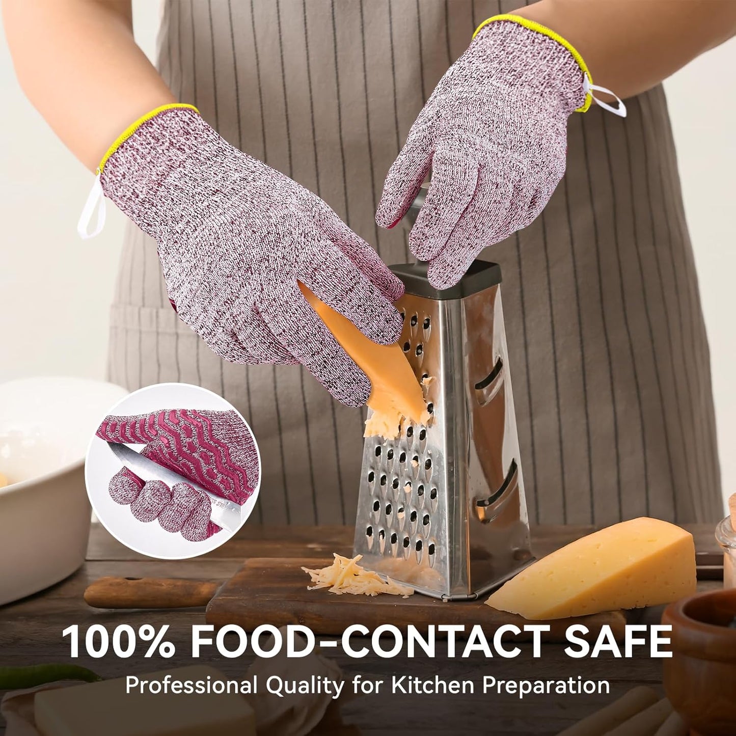 Cut Resistant Gloves, 100% Food Contact Safe, CE Level 5 Premium Protective Cutting Gloves