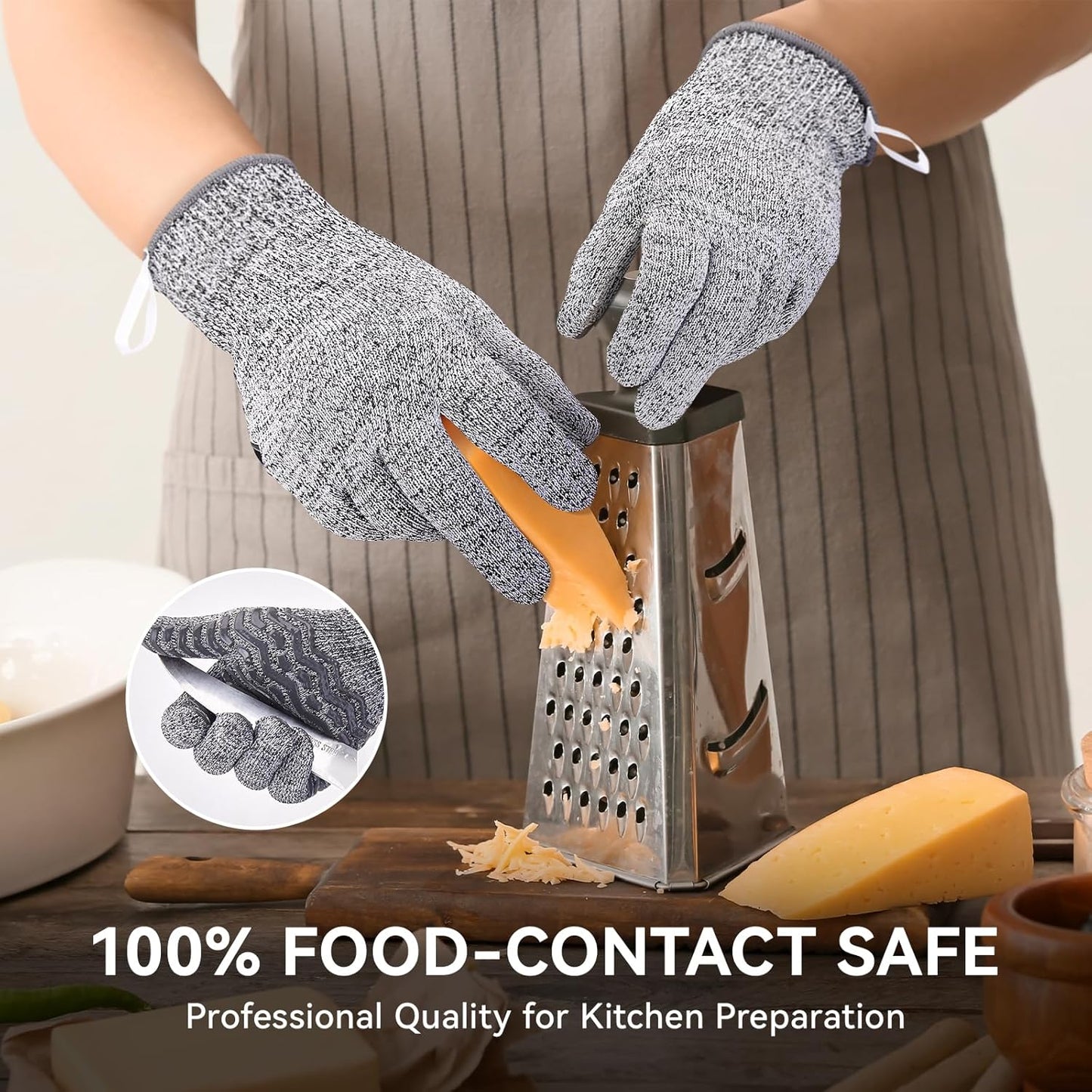 Cut Resistant Gloves, 100% Food Contact Safe, CE Level 5 Premium Protective Cutting Gloves