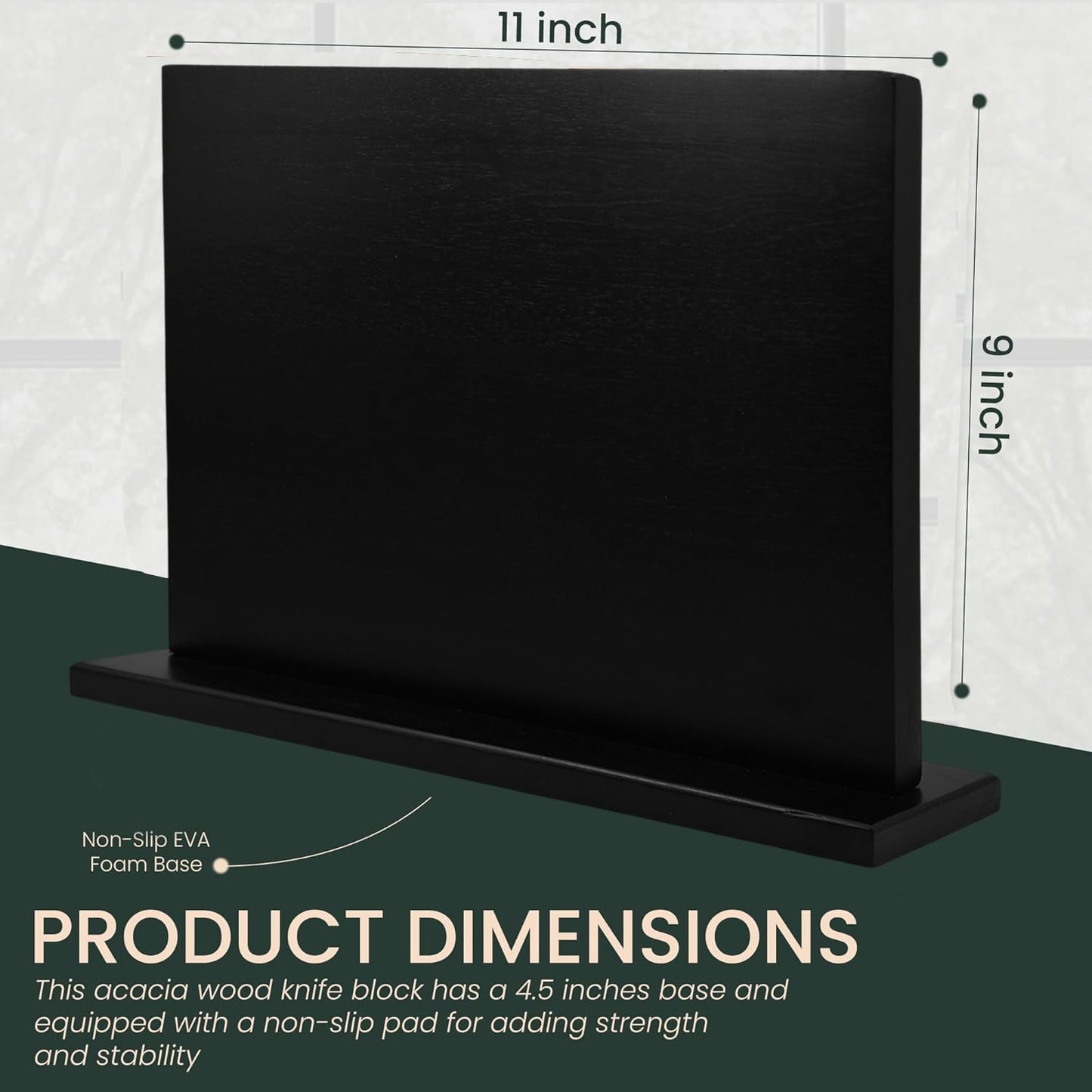 Magnetic Knife Block - Black Acacia Wood Knife Holder Stand,12 Inch,Double-Sided Design with Strong Magnets - Universal Knife Organizer Strip Storage Rack for Kitchen Counter