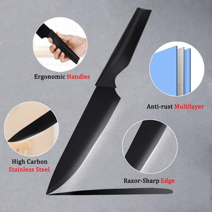 Knife Set, 14Pcs Kitchen Knife Set with Block Self Sharpening, High Carbon Stainless Steel Ultra Sharp Knives for Kitchen, 6 Steak Knives, Anti-slip Handle, Black, Elegant Gifts (Black)