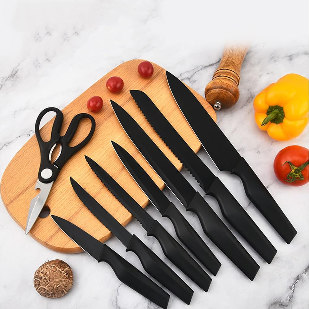 Knife Set, 14Pcs Kitchen Knife Set with Block Self Sharpening, High Carbon Stainless Steel Ultra Sharp Knives for Kitchen, 6 Steak Knives, Anti-slip Handle, Black, Elegant Gifts (Black)