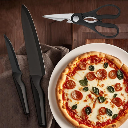 Knife Set, 14Pcs Kitchen Knife Set with Block Self Sharpening, High Carbon Stainless Steel Ultra Sharp Knives for Kitchen, 6 Steak Knives, Anti-slip Handle, Black, Elegant Gifts (Black)