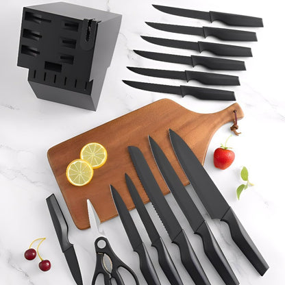 Knife Set, 14Pcs Kitchen Knife Set with Block Self Sharpening, High Carbon Stainless Steel Ultra Sharp Knives for Kitchen, 6 Steak Knives, Anti-slip Handle, Black, Elegant Gifts (Black)