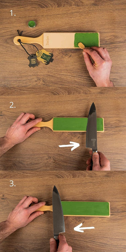 Premium Leather Strop for Knife Sharpening with Polishing Compound - Double Sided Stropping Leather – Stropping Kit: Knife Strop and Stropping Compound for Wood Carving and Woodworking