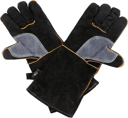 Extreme Heat & Fire Resistant Gloves Leather with Kevlar Stitching,Mitts Perfect for Fireplace, Stove, Oven, Grill, Welding, BBQ, Mig, Pot Holder, Animal Handling