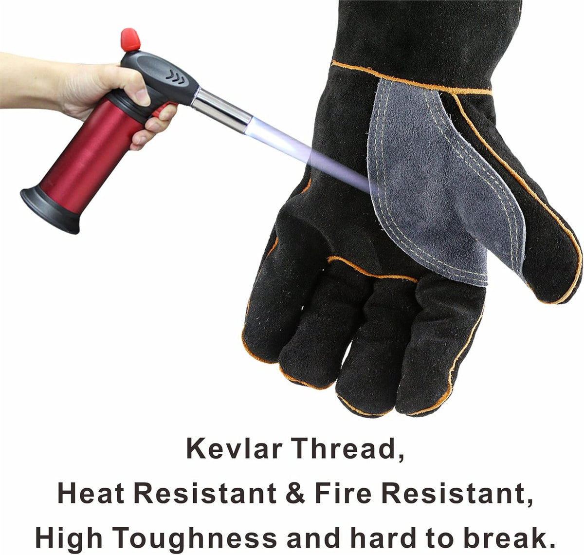 Extreme Heat & Fire Resistant Gloves Leather with Kevlar Stitching,Mitts Perfect for Fireplace, Stove, Oven, Grill, Welding, BBQ, Mig, Pot Holder, Animal Handling