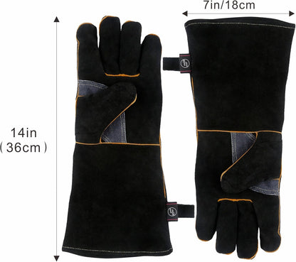 Extreme Heat & Fire Resistant Gloves Leather with Kevlar Stitching,Mitts Perfect for Fireplace, Stove, Oven, Grill, Welding, BBQ, Mig, Pot Holder, Animal Handling