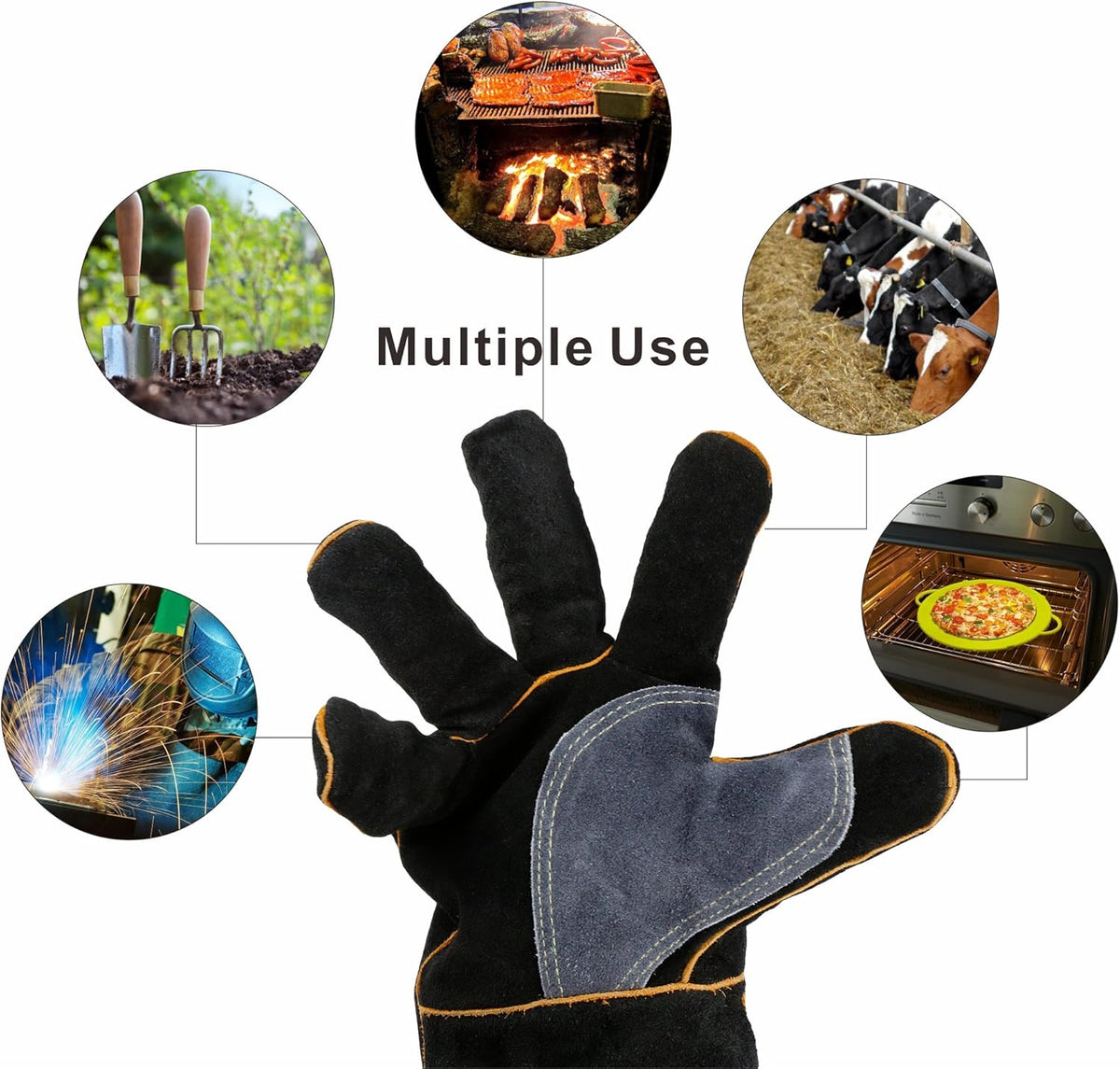 Extreme Heat & Fire Resistant Gloves Leather with Kevlar Stitching,Mitts Perfect for Fireplace, Stove, Oven, Grill, Welding, BBQ, Mig, Pot Holder, Animal Handling