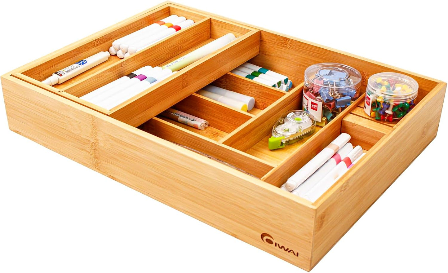 2-Tier Drawer Organizer with Removable Cutlery Tray Kitchen Utensil Silverware Drawer Organizer, Silverware Tray for Drawer Utensil Holder Bamboo Flatware Box for Utensils Stationery Cosmetics (M)