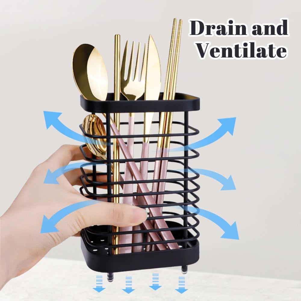 Kitchen Utensil Holder, Stainless Steel Cooking Cutlery Drainer, Storage Holder Utensil Organizer Caddy for Organize Drawer, Countertops and Tableware Storage