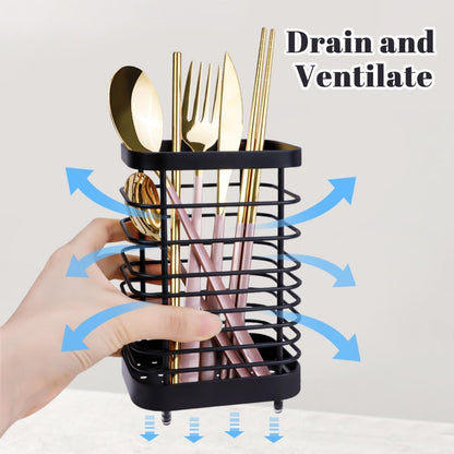 Kitchen Utensil Holder, Stainless Steel Cooking Cutlery Drainer, Storage Holder Utensil Organizer Caddy for Organize Drawer, Countertops and Tableware Storage