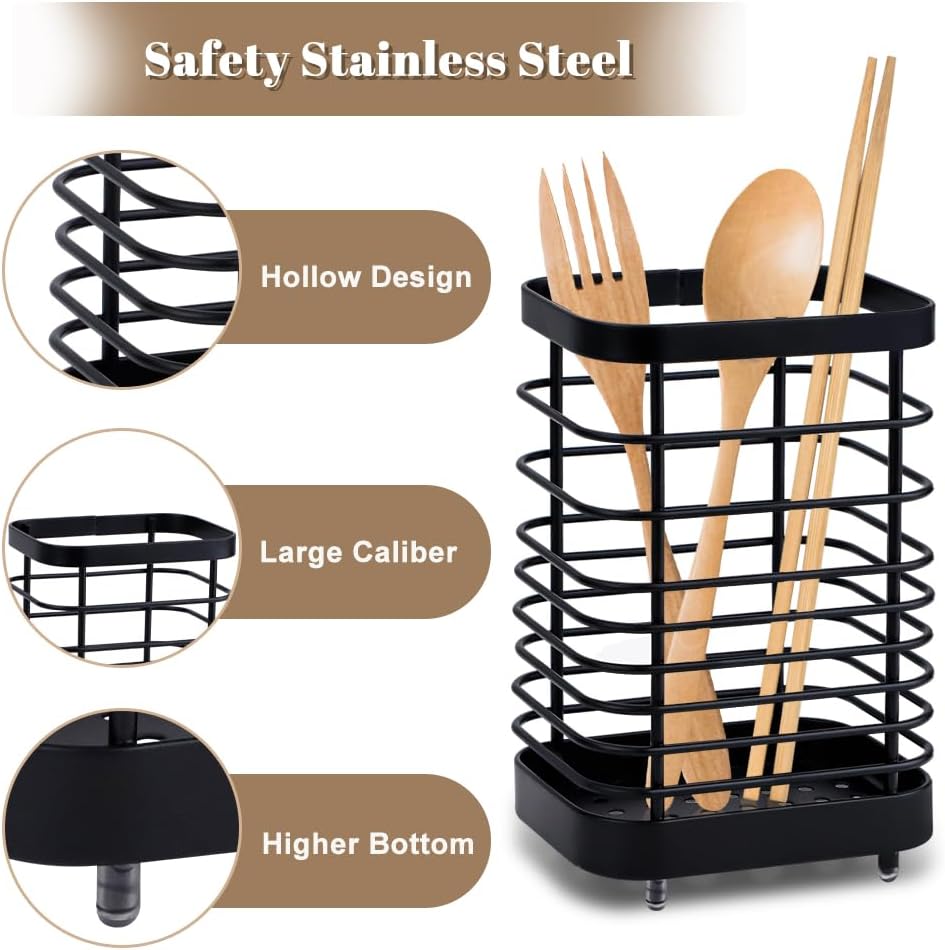Kitchen Utensil Holder, Stainless Steel Cooking Cutlery Drainer, Storage Holder Utensil Organizer Caddy for Organize Drawer, Countertops and Tableware Storage