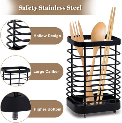 Kitchen Utensil Holder, Stainless Steel Cooking Cutlery Drainer, Storage Holder Utensil Organizer Caddy for Organize Drawer, Countertops and Tableware Storage