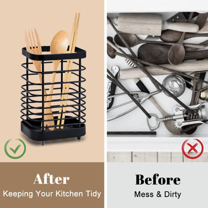 Kitchen Utensil Holder, Stainless Steel Cooking Cutlery Drainer, Storage Holder Utensil Organizer Caddy for Organize Drawer, Countertops and Tableware Storage