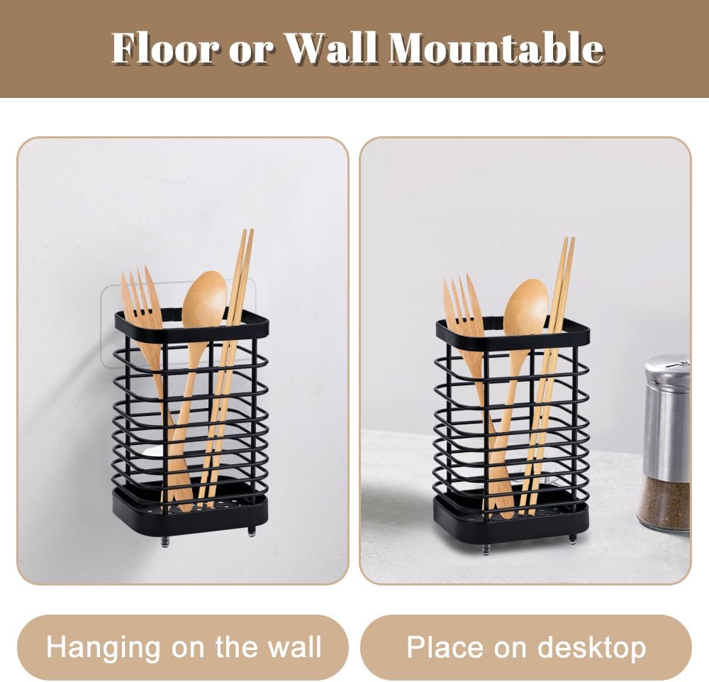 Kitchen Utensil Holder, Stainless Steel Cooking Cutlery Drainer, Storage Holder Utensil Organizer Caddy for Organize Drawer, Countertops and Tableware Storage