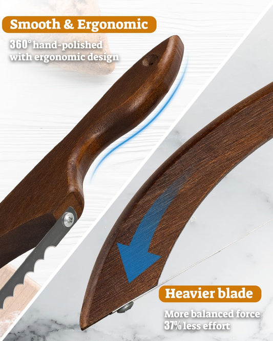 16.5" Bread Slicer, Sourdough Bread Knife for Homemade Bread | Serrated Bread Bow Knife for Smooth and Even Slices, Bread Cutter for Artisan Loaves, Bagels, and Baguettes