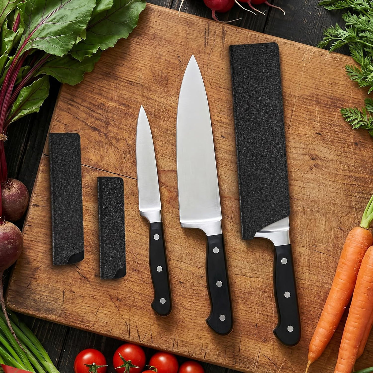 3 PCS Knives Sheath, Universal Kitchen Knife Covers or Sleeves | Black Waterproof Knife Edge Guards for 4"-8" Chef Knives, Plastic Blade Protector for Home Kitchen Travel (Black)