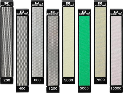 RUIXIN PRO 8 Pcs Diamond Knife Sharpening Stones for RUIXIN PRO RX-008 RX-009 Knife Sharpener Fixed-Angle Kit, Professional Whetstone Set With Base: 100/200/500/800/1000/1500/2000/3000 Grit