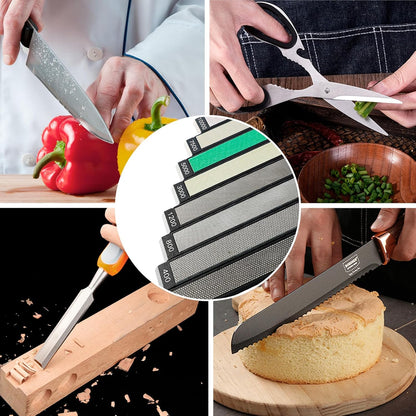 RUIXIN PRO 8 Pcs Diamond Knife Sharpening Stones for RUIXIN PRO RX-008 RX-009 Knife Sharpener Fixed-Angle Kit, Professional Whetstone Set With Base: 100/200/500/800/1000/1500/2000/3000 Grit