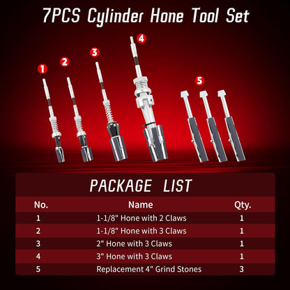 7PCS Cylinder Hone Tool Set, Adjustable Engine Cylinder Honing Grinding Tool for 3/4" to 7" Cylinders, Engine Piston Servicing Tools with 1-1/8", 3", 4" Replacement Honing Stones 220 Grit