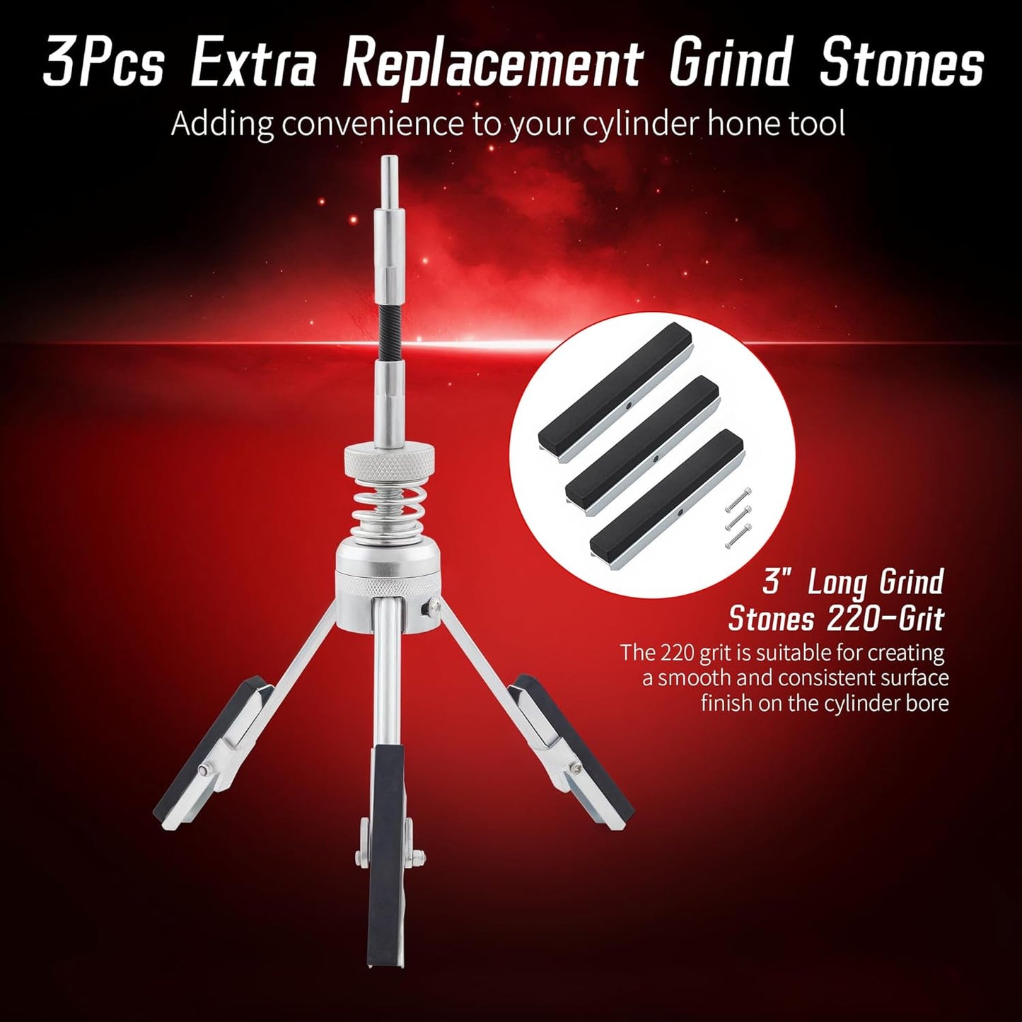 7PCS Cylinder Hone Tool Set, Adjustable Engine Cylinder Honing Grinding Tool for 3/4" to 7" Cylinders, Engine Piston Servicing Tools with 1-1/8", 3", 4" Replacement Honing Stones 220 Grit