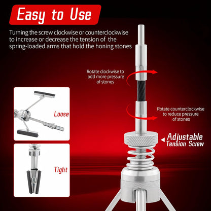7PCS Cylinder Hone Tool Set, Adjustable Engine Cylinder Honing Grinding Tool for 3/4" to 7" Cylinders, Engine Piston Servicing Tools with 1-1/8", 3", 4" Replacement Honing Stones 220 Grit