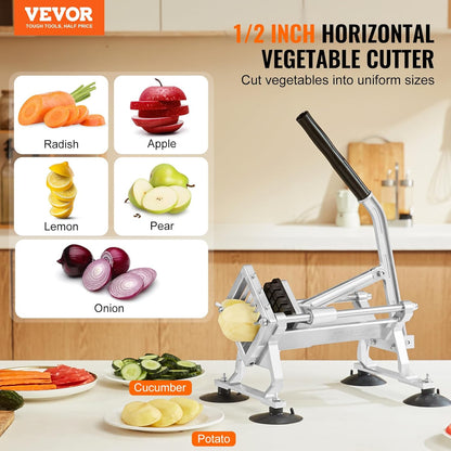 Commercial Vegetable Slicer, 1/4 and 1/2 inch Tomato Slicer, Stainless Steel and Aluminum Alloy Vegetable Cutter Slicer, Manual Tomato Slicer with Non-slip Feet, for Tomatoes, Onions, Potatoes