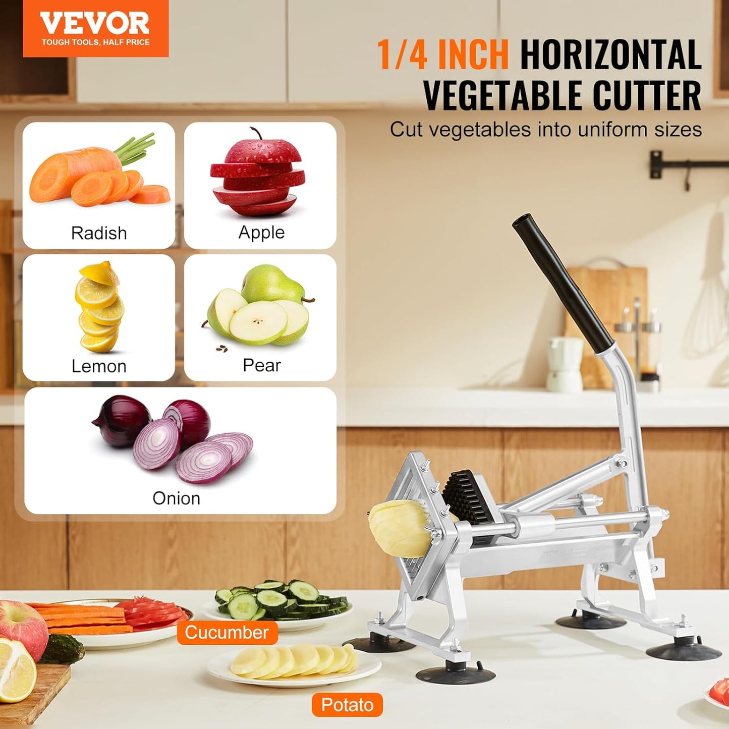 Commercial Vegetable Slicer, 1/4 and 1/2 inch Tomato Slicer, Stainless Steel and Aluminum Alloy Vegetable Cutter Slicer, Manual Tomato Slicer with Non-slip Feet, for Tomatoes, Onions, Potatoes
