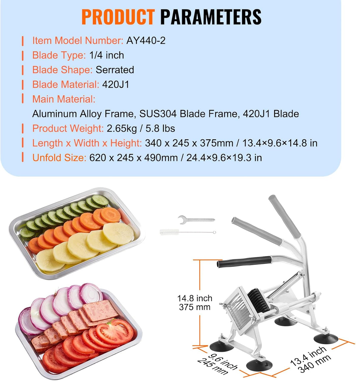 Commercial Vegetable Slicer, 1/4 and 1/2 inch Tomato Slicer, Stainless Steel and Aluminum Alloy Vegetable Cutter Slicer, Manual Tomato Slicer with Non-slip Feet, for Tomatoes, Onions, Potatoes