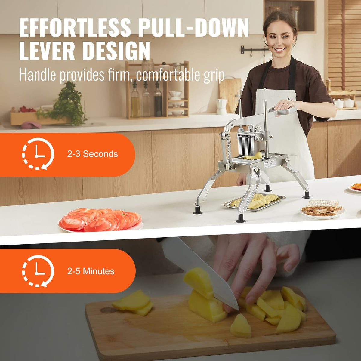 Commercial Vegetable Slicer, 1/4 and 1/2 inch Tomato Slicer, Stainless Steel and Aluminum Alloy Vegetable Cutter Slicer, Manual Tomato Slicer with Non-slip Feet, for Tomatoes, Onions, Potatoes