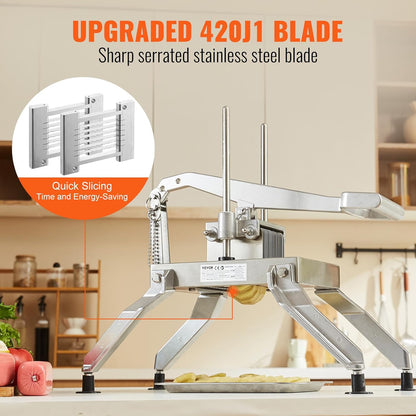 Commercial Vegetable Slicer, 1/4 and 1/2 inch Tomato Slicer, Stainless Steel and Aluminum Alloy Vegetable Cutter Slicer, Manual Tomato Slicer with Non-slip Feet, for Tomatoes, Onions, Potatoes