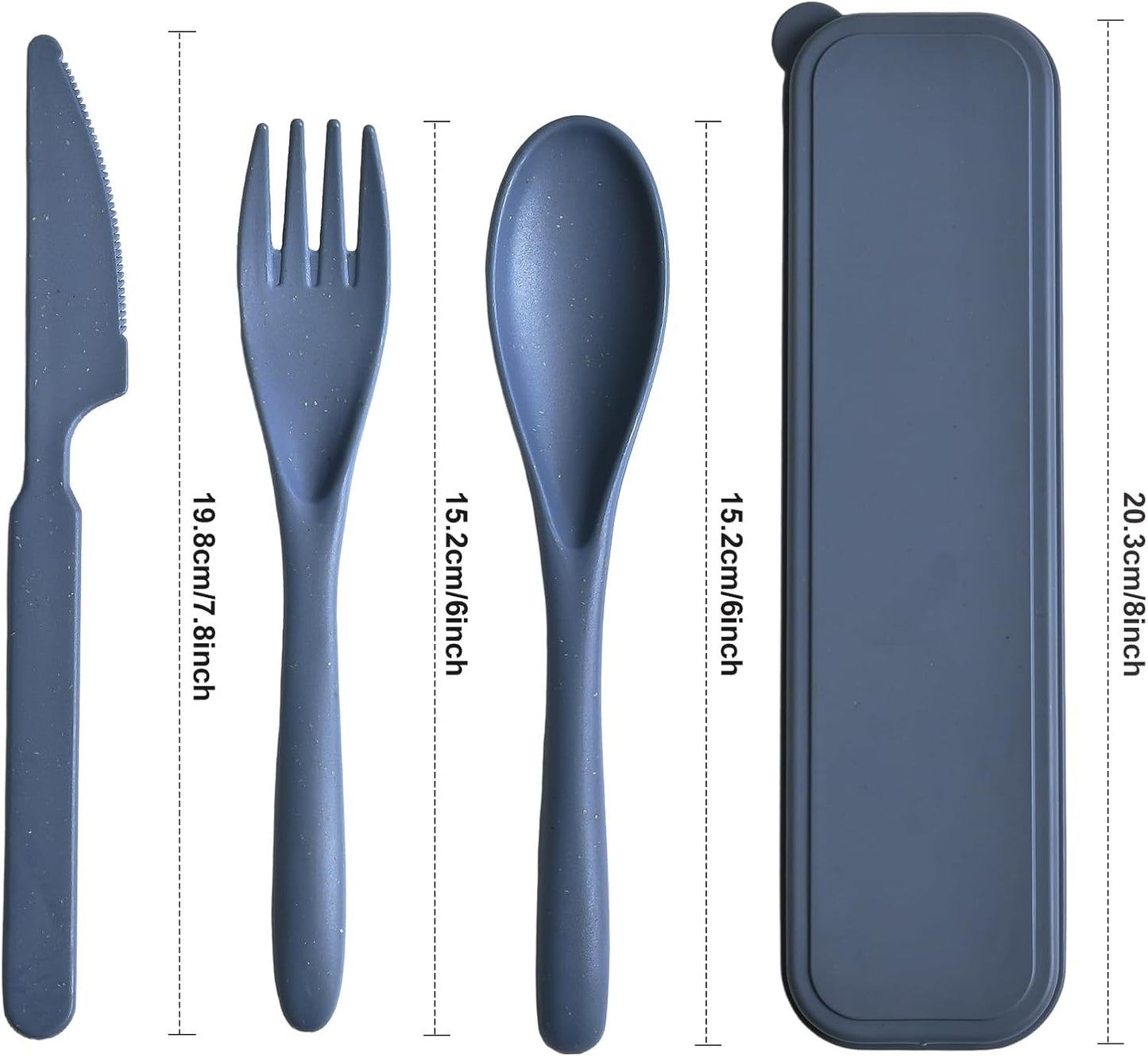 Travel Utensils with Case, Camping Utensil Sets, Wheat Straw Portable Knife Fork Spoons Tableware, Reusable Utensils for Lunch Box (Black)