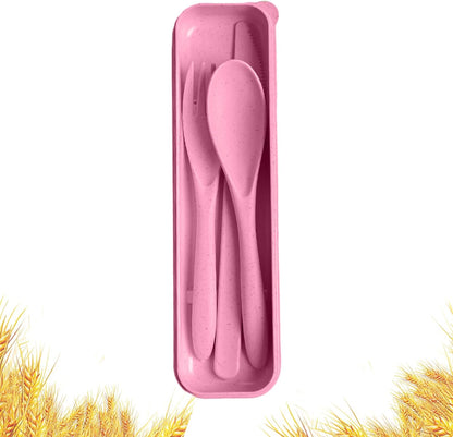 Travel Utensils with Case, Camping Utensil Sets, Wheat Straw Portable Knife Fork Spoons Tableware, Reusable Utensils for Lunch Box (Black)
