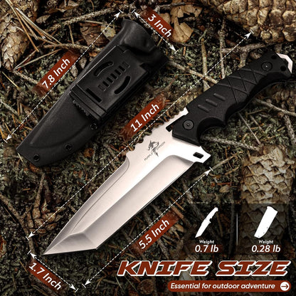 Fixed Blade Knife with Kydex Sheath - Plain Blade | D2 Steel Blade, Ergonomic G10 Handle, Gift Box, Outdoor Survival Gear, for Bushcraft Survival and Hiking