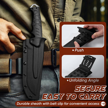 Fixed Blade Knife with Kydex Sheath - Plain Blade | D2 Steel Blade, Ergonomic G10 Handle, Gift Box, Outdoor Survival Gear, for Bushcraft Survival and Hiking