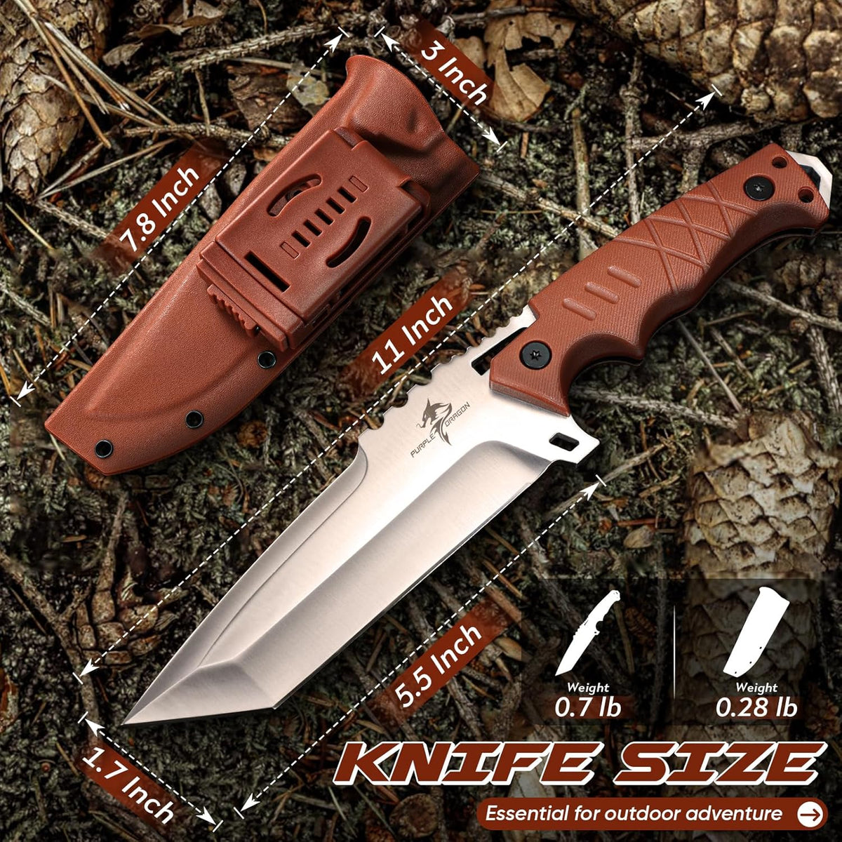 Fixed Blade Knife with Kydex Sheath - Plain Blade | D2 Steel Blade, Ergonomic G10 Handle, Gift Box, Outdoor Survival Gear, for Bushcraft Survival and Hiking