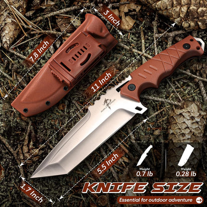 Fixed Blade Knife with Kydex Sheath - Plain Blade | D2 Steel Blade, Ergonomic G10 Handle, Gift Box, Outdoor Survival Gear, for Bushcraft Survival and Hiking