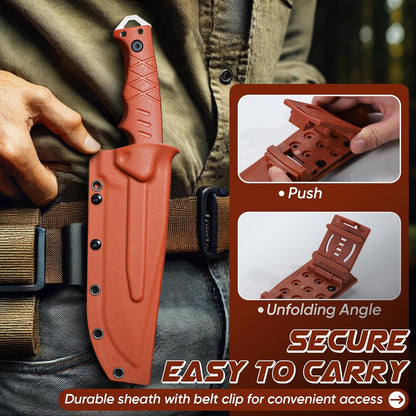 Fixed Blade Knife with Kydex Sheath - Plain Blade | D2 Steel Blade, Ergonomic G10 Handle, Gift Box, Outdoor Survival Gear, for Bushcraft Survival and Hiking