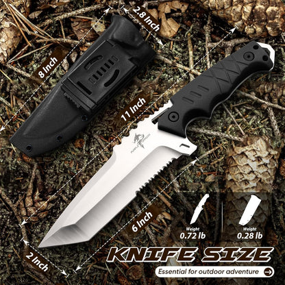 Fixed Blade Knife with Kydex Sheath - Plain Blade | D2 Steel Blade, Ergonomic G10 Handle, Gift Box, Outdoor Survival Gear, for Bushcraft Survival and Hiking