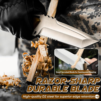Fixed Blade Knife with Kydex Sheath - Plain Blade | D2 Steel Blade, Ergonomic G10 Handle, Gift Box, Outdoor Survival Gear, for Bushcraft Survival and Hiking