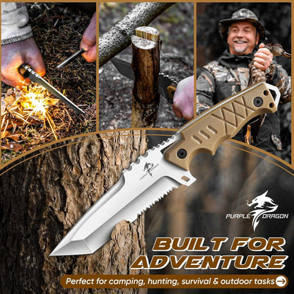 Fixed Blade Knife with Kydex Sheath - Plain Blade | D2 Steel Blade, Ergonomic G10 Handle, Gift Box, Outdoor Survival Gear, for Bushcraft Survival and Hiking