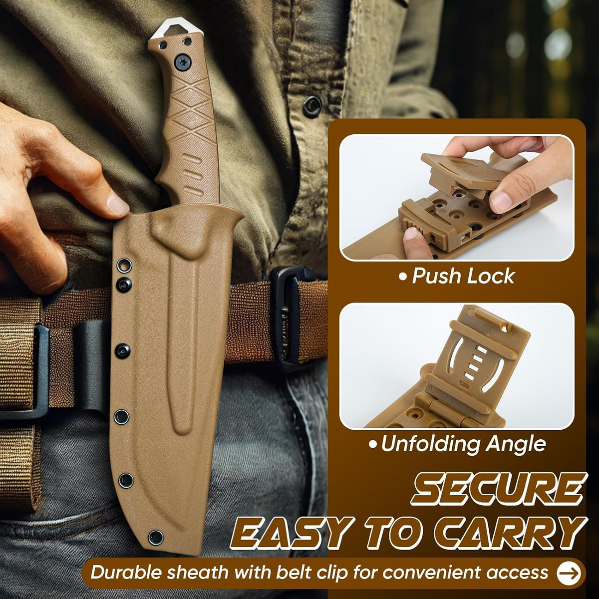 Fixed Blade Knife with Kydex Sheath - Plain Blade | D2 Steel Blade, Ergonomic G10 Handle, Gift Box, Outdoor Survival Gear, for Bushcraft Survival and Hiking