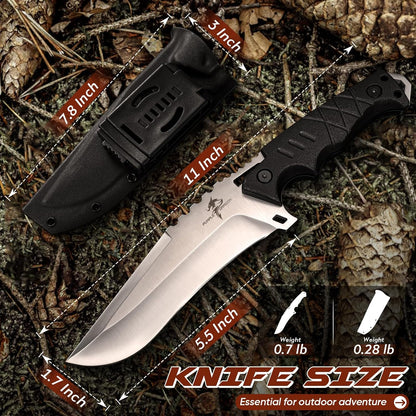 Fixed Blade Knife with Kydex Sheath - Plain Blade | D2 Steel Blade, Ergonomic G10 Handle, Gift Box, Outdoor Survival Gear, for Bushcraft Survival and Hiking