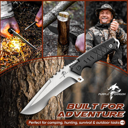 Fixed Blade Knife with Kydex Sheath - Plain Blade | D2 Steel Blade, Ergonomic G10 Handle, Gift Box, Outdoor Survival Gear, for Bushcraft Survival and Hiking